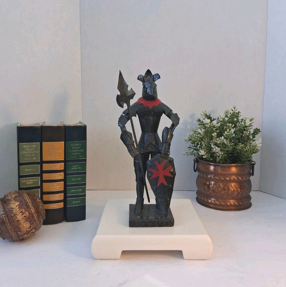 Vintage Handmade Tin Maltese Knight Statue 16" in Armor - Pristine